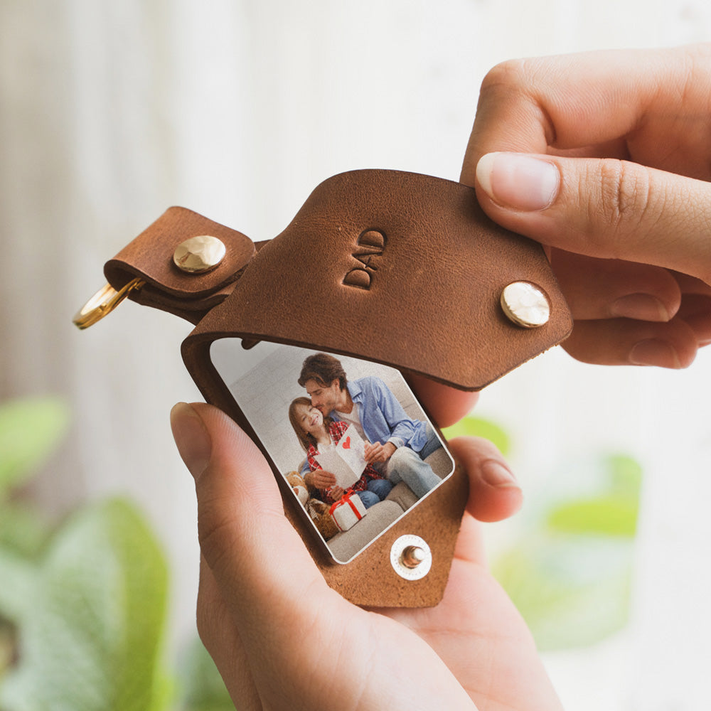 Personalised Photo & Initials Leather Keychain - Gift for Men - My Gift Stories
