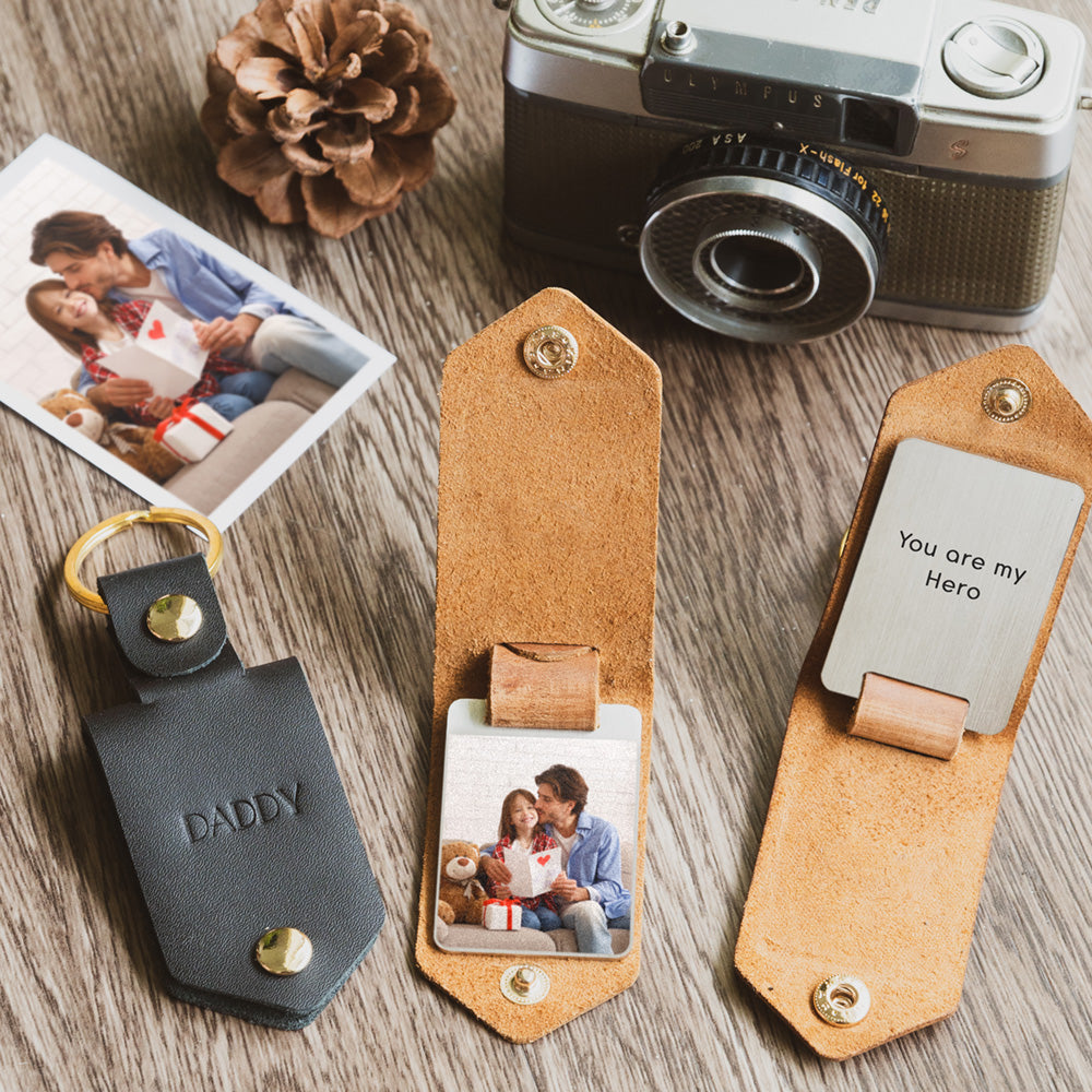 Personalised Photo & Initials Leather Keychain - Gift for Men - My Gift Stories