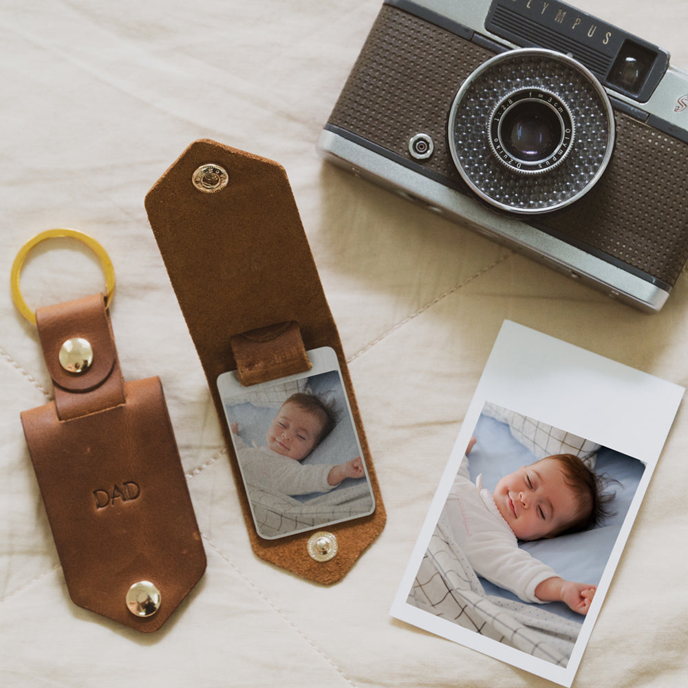 Personalised Photo & Initials Leather Keychain - Gift for Men - My Gift Stories