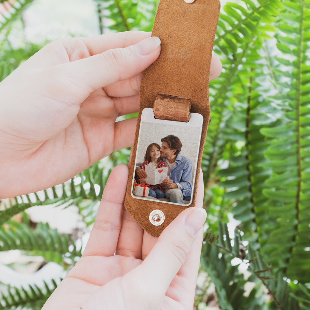Personalised Photo & Initials Leather Keychain - Gift for Men - My Gift Stories